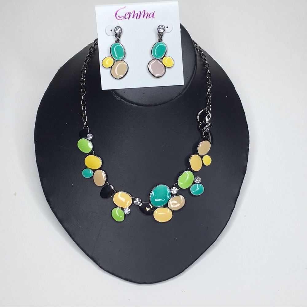 Multi Color Bubble Necklace and Earring Set
